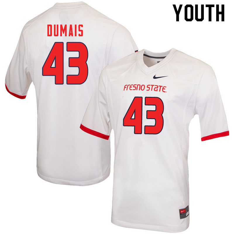 Youth #43 Alex Dumais Fresno State Bulldogs College Football Jerseys Sale-White - Click Image to Close